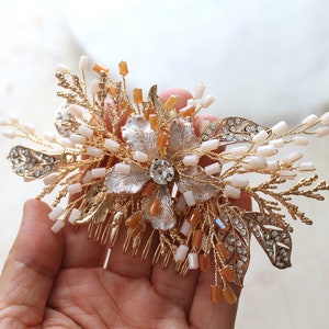 Glamorous Gold Bridal Hair Comb. Rustic Wedding Headpiece, Tiara, Crown. Crystal Diamante Flower Hair Piece. Bride Hair Jewelry. SIENNA image 6