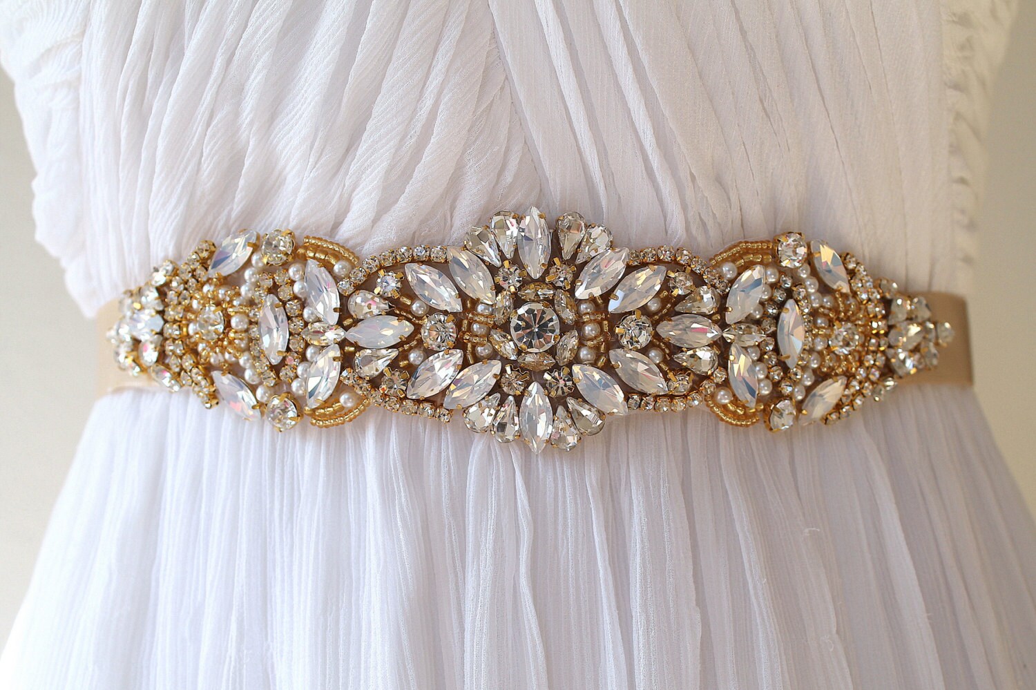 wedding dress gold sash Gold Crystal Bridal Sash: Rhinestone Pearl Wedding Dress Belt