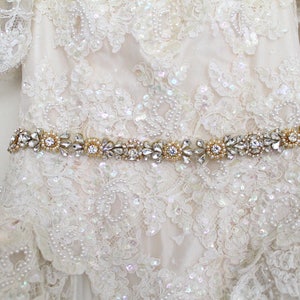 Rose gold or Gold Crystal Pearl Medallion Bridal Belt. Luxury Beaded Rhinestone Wedding Dress Sash. Bride Thin Belt. Beaded Applique. ELIE image 10