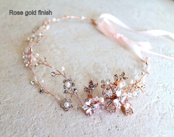 Gold Leaf Bridal Headpiece: Crystal Pearl Wedding Hair Vine  display picture 2