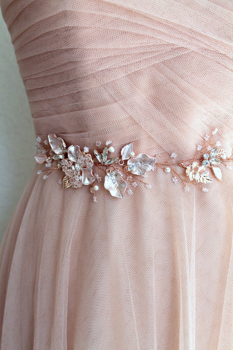 Rose Gold Leaf Vine Bridal Sash: Blush Crystal Wedding Belt - Etsy Canada
