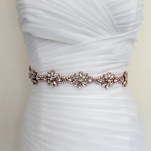 Luxury Glam Rose gold Crystal All Around Bridal Belt. Silver Rhinestone Wedding Dress Sash. Beaded Applique Trim Sash. CRYSTALLINE image 5