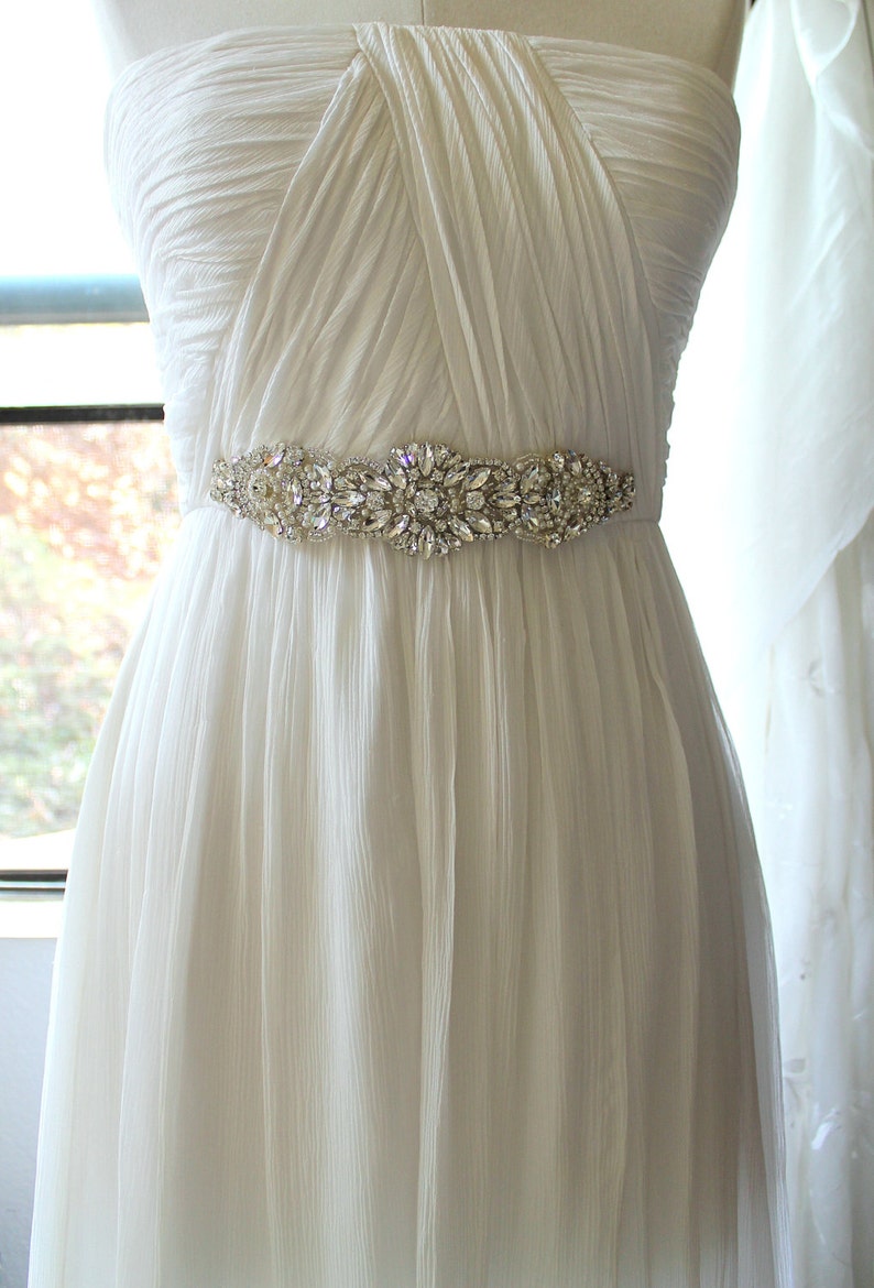 Silver Crystal Bridal Sash. Rhinestone Applique Wedding Belt. - Etsy