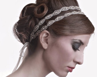 Crystal Rhinestone Bridal Headband: Double Oval Beaded Wedding Headpiece