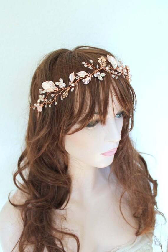 Rose Gold Crystal Leaf Tiara Headpiece for Women Rose Gold Bridal Hair Vine, Wedding Hair Accessories  main image 2