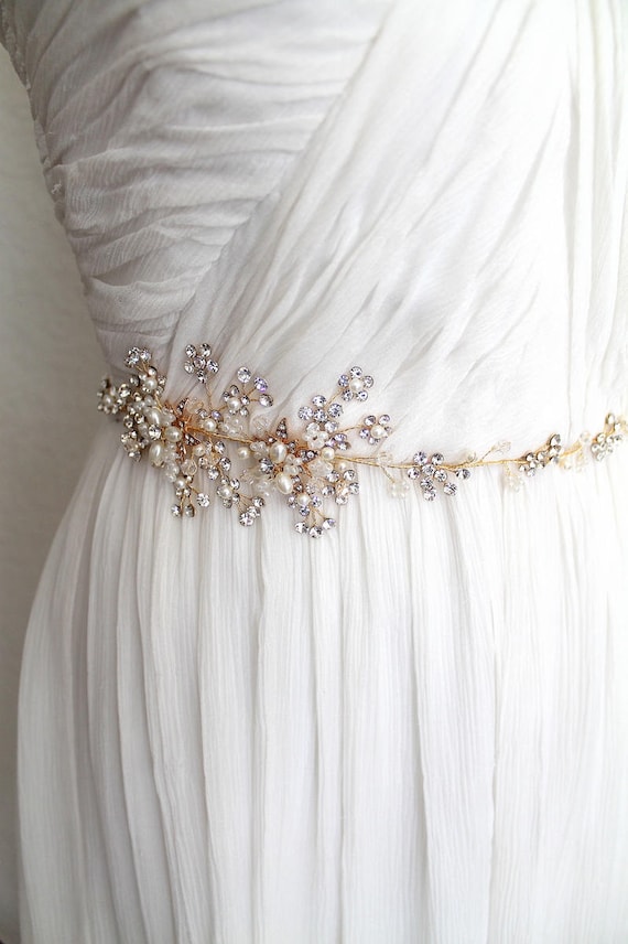 Gold Or Silver Leaf Vine Wedding Dress Belt Boho Crystal Etsy