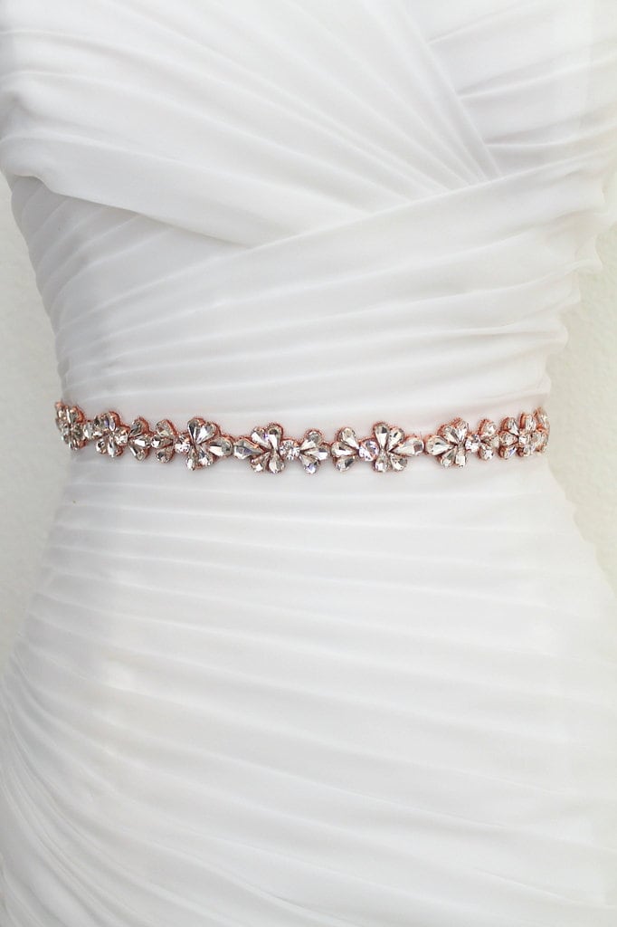 Rose Gold Floral Crystal Bridal Sash: Elegant Wedding Dress Belt
