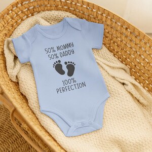Baby Bodysuit – 50 Mommy 50 Daddy 100% Perfection | Funny Organic Baby Bodysuit | Newborn Gift | Baby Shower Gift | Unisex Romper