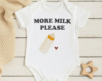 More Milk Please Baby Bodysuit – Cute organic cotton bodysuit with bottle motif – Gift for birth – Breastfeeding humor – Baby outfit handmade