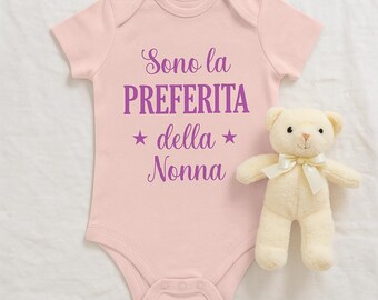 Baby bodysuit "Sono la preferita della Nonna" – organic short-sleeved bodysuit in Italian – gift for grandma & granddaughter – baby shower, birth, everyday