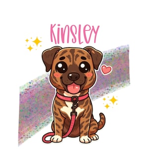 Custom Dog Name Sticker – Personalized Pup Illustration & Name, Holographic Vinyl Sticker, Cute Pet Gift