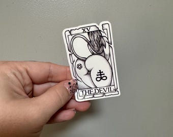 The Devil Tarot Card Sticker – Gothic Booty Tarot Vinyl Decal – Alt Girl Crybaby Slaps