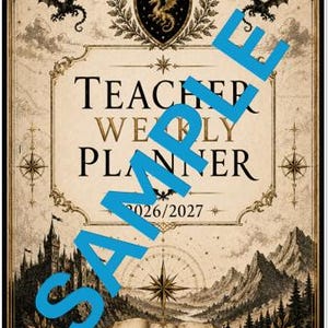 May include: A beige weekly planner cover titled TEACHER WEEKLY PLANNER 2026/2027 with a Basgiath War College crest, two dragons, a compass rose, an open book with the words Knowledge, Courage, Purpose, and the words Discipline, Honour, Courage.