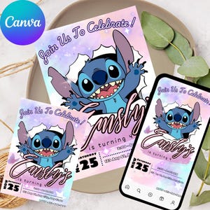 Editable Stich Invitation, Custom Printable Stitch Party Invite Template, Stitc Birthday Invite, Digital Stitch Birthday Girl Canva Edit