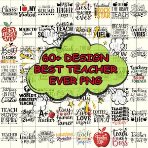 60+ Bester Lehrer aller Zeiten Png, Zurück in der Schule Lehrer Design, Lehrer-Shirt-Design, Schulanfang, erster Schultag Sublimation, Schulanfang