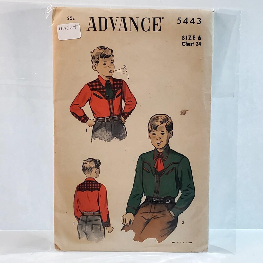 Vintage Advance 5443 Sewing Pattern UNCUT Boys Western Shirt Size 6 - Etsy
