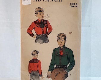 Vintage Advance 5443 Sewing Pattern UNCUT Boys Western Shirt Size 6