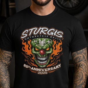 Sturgis 2025 85th Anniversary T-Shirt: Evil Clown Biker Tee