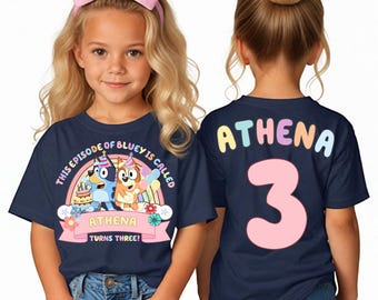 Personalized Blue Birthday Girl Shirt, Two Sided Birthday Gift