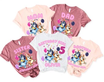 Blue Dog Birthday Shirt: Girl Custom Family Matching Tee
