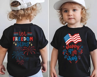 Two Sided USA Shirt Happy 4th of July Celebration Graphic Tee
