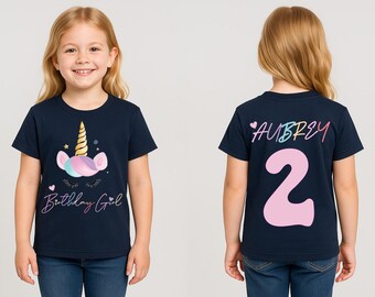 Personalized Birthday Unicorn T-Shirt: Custom Name & Age, Back and Front Design