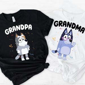 Grandma Grandpa Blue Shirt Family Matching Party Shirt Papa Shirt Blue Grandpa Shirt Birthday Party Team Shirts Grandparents Cartoon Tee