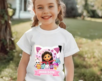 Personalized Gabby's Dollhouse Birthday Tee, Custom Name.