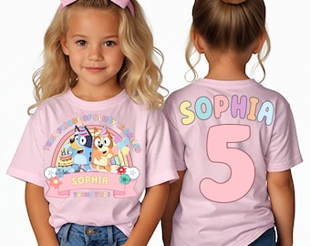 Personalized Blue Birthday Girl Shirt, Two Sided Birthday Gift