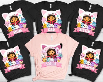 Personalized Gabbys Dollhouse Birthday Shirt Family Matching Tee Custom Name Birthday Outfit for Kids and Parents