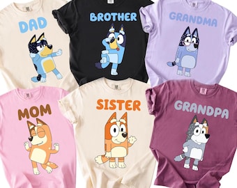 Custom Blue Dog Birthday Shirts, Family Matching Tee