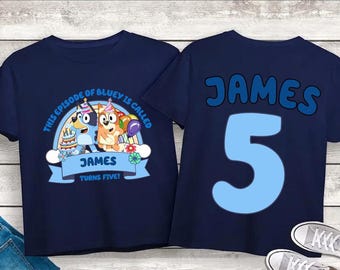 Custom Blue Birthday Tee Boy Name and Age Printed Party Shirt