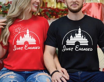 Just Engaged Shirt, Couple Disney Shirts,Couple Disneyland Tees, Bride Groom Shirt,Diamond Ring Tee,Engagement Tees, Solitaire Ring Tee
