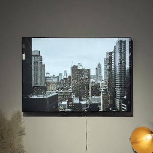 NEW YORK Art Framed, Light Art Painting, Wall Art Mirror Frame, Light Box LED, Night Light Painting, Vintage Print, Photography Art Led
