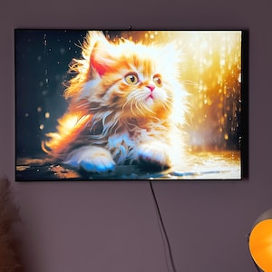 Cat Wall Art Mirror Frame, LED Canvas Print, Shadow Painting Frame | Night Lamp Decor | Light Box Poster, Gift for Cat Lover