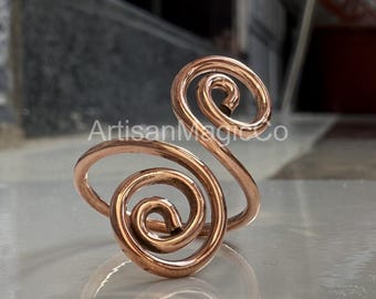 Anillo de doble espiral de cobre puro hecho a mano - Anillo ajustable de declaración