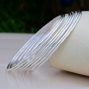 7 Silver Bangles Set | Minimalist Silver Bracelet Stack | Sterling Silver Tone Bangle Bracelets | Boho Jewelry Gift for Her