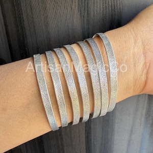 925 Sterling Silver Bangles Flat Design Bangles Set of 7 Bangles Wide Bangle Boho Handmade Bangle Rough Stacking Bangles Silver Jewelry