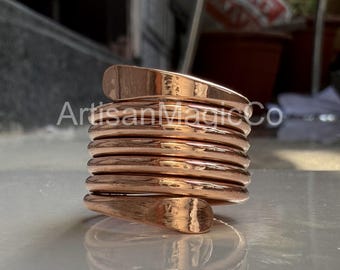Anillo ajustable de cobre, anillo grueso hecho a mano para el pulgar