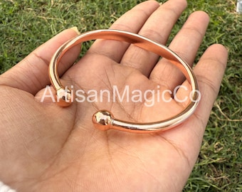 Solid Copper Ball Bracelet Bangle, Adjustable Stacking Engraved Indian Bangle Gift For her