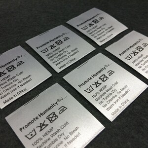 100 satin printed label, Custom Satin Labels, Black Printed on white Clothing Labels