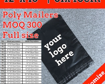 300 poly mailers 12x15, customize logo poly mailers bag,  shipping bag, polymailers, courier bag, Shipping Envelopes, Mailing Envelopes