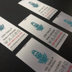 100 Fabric Labels, Custom Satin Labels, Black Printed on white Clothing Labels