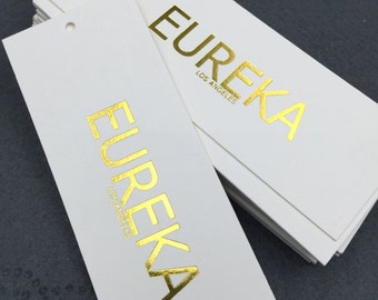 1000 gold foil hang tags, heavy gold hang tags, heavy white cardboard, hang tag printing