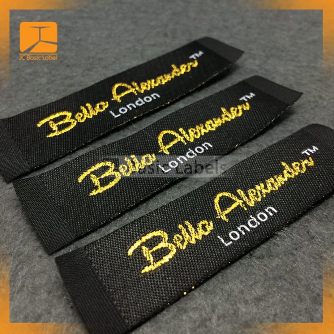 300 Gold Metallic Woven Labels, Sparkling Text, Custom