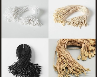 1000 Cotton Hang Tag Strings, Rope Fasteners, Snap Cord, Cord Clasp Fastener, Retail Tag, Lock Loop Hook, Natural, Beige, Wholesale, Bulk