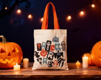 Halloween Tote Bags – Spooky Cute Pumpkin/Bat Prints, Reusable Trick-or-Treat Bags for Kids & Festive Shopping Bags for Adults