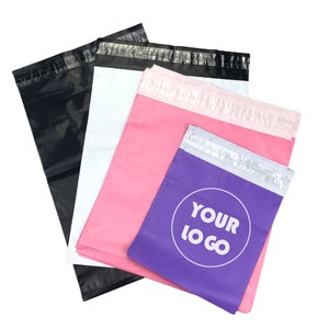 500  custom poly mailer bags, logo design shipping bags, custom polymailers, black poly mailers, white poly mailer, pink poly mailers