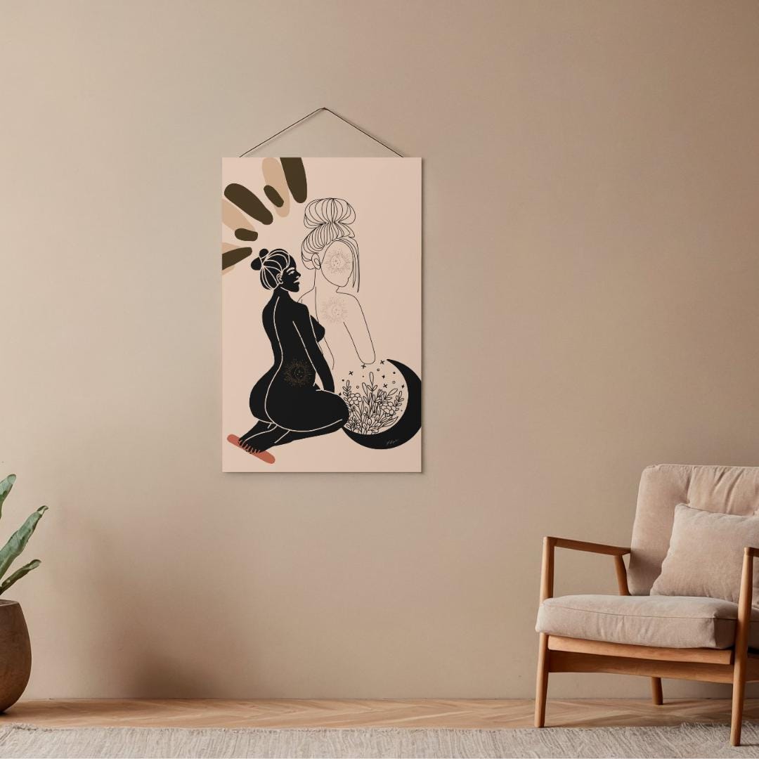 Minimalist Female Line Art Print | Earth Tone Sisterhood Wall Decor ...