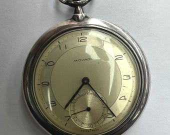 Vintage Movado Swiss Pocket Watch Solid Silver 900 Mechanical Antique Timepiece